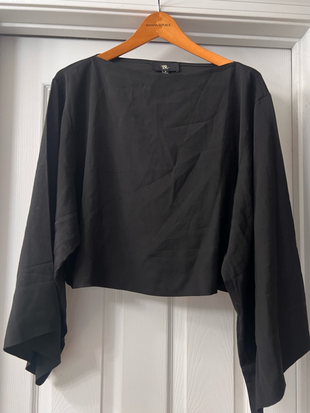 Banana Republic Black Boxy Boat neckline Crop Top with Wide Draped Sleeves
